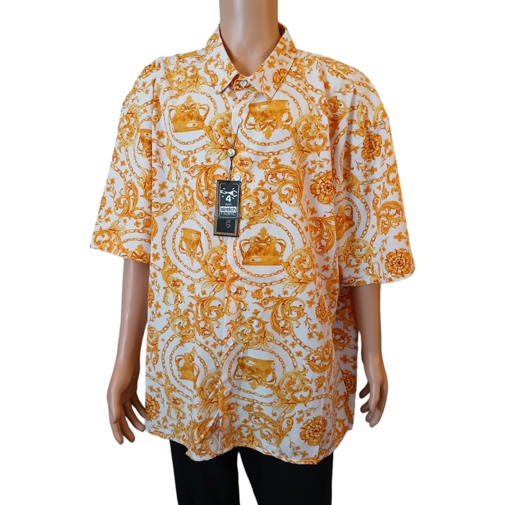 Baroque Gold Mens Sz 5X Gold & White Polyester  Short Sleeve New